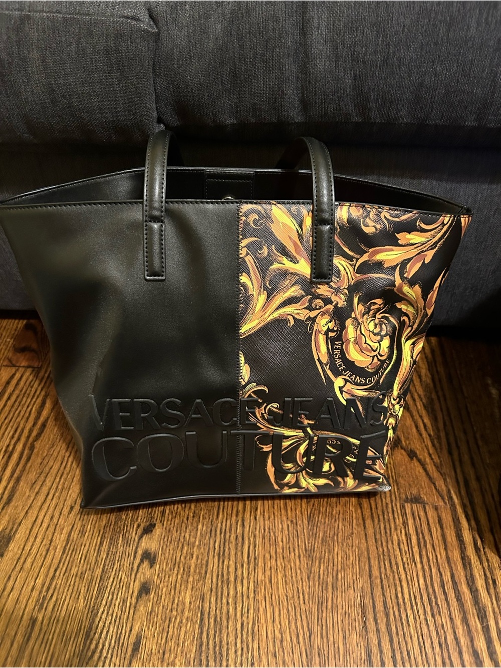 Versace Jeans Collection Black Tote with Gold Baroque Accent